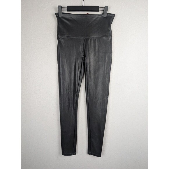 NWOT Spanx Faux Leather Leggings Womens Large High Waist Shapewear Pants Stretch - Picture 1 of 7